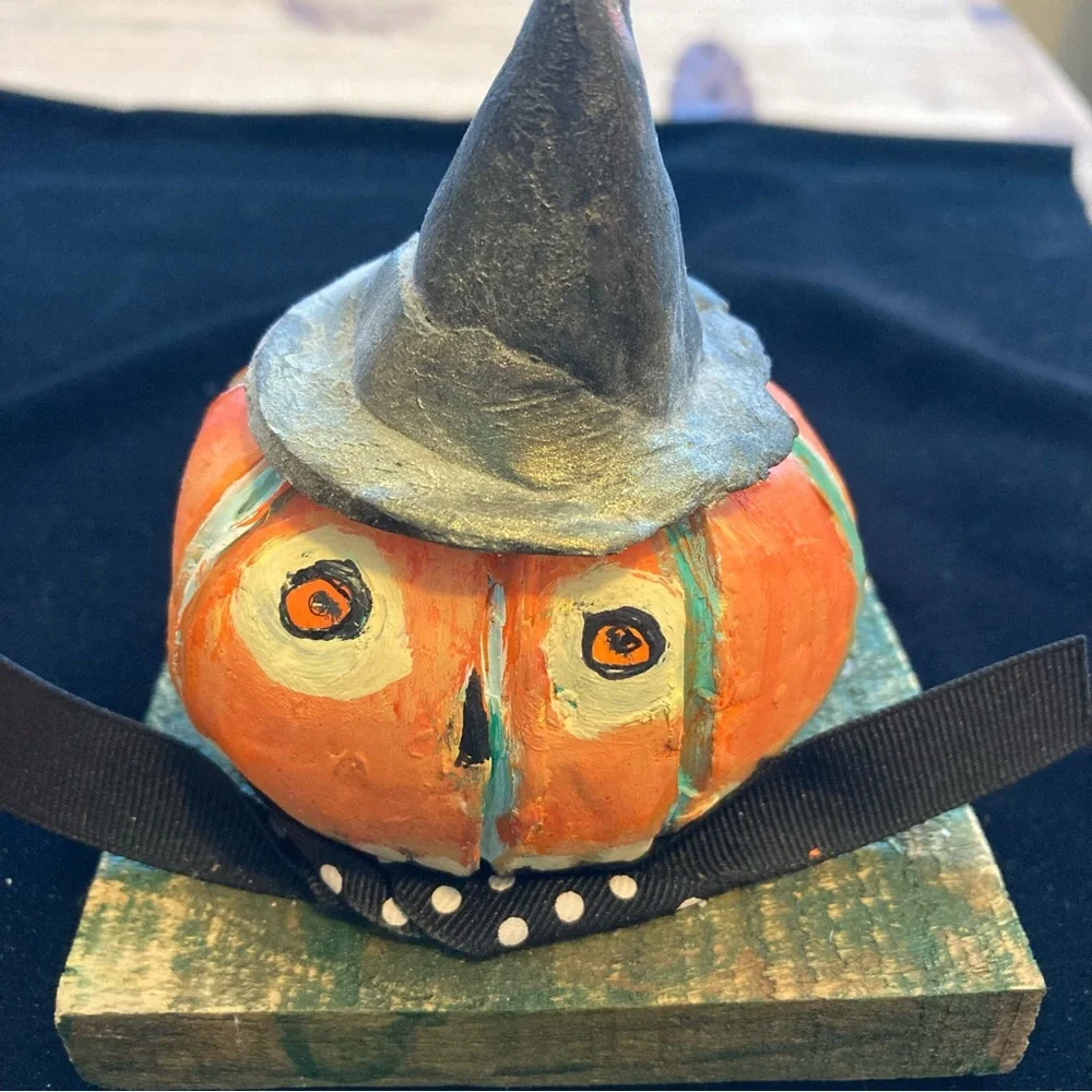 Three Handmade Original  Ceramic Halloween Pumpkins 3”-5”